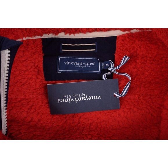 Vineyard Vines Mens Sherpa Super Shep Jacket Pullover 1/4 Zip Red Navy Blue M - Picture 6 of 6